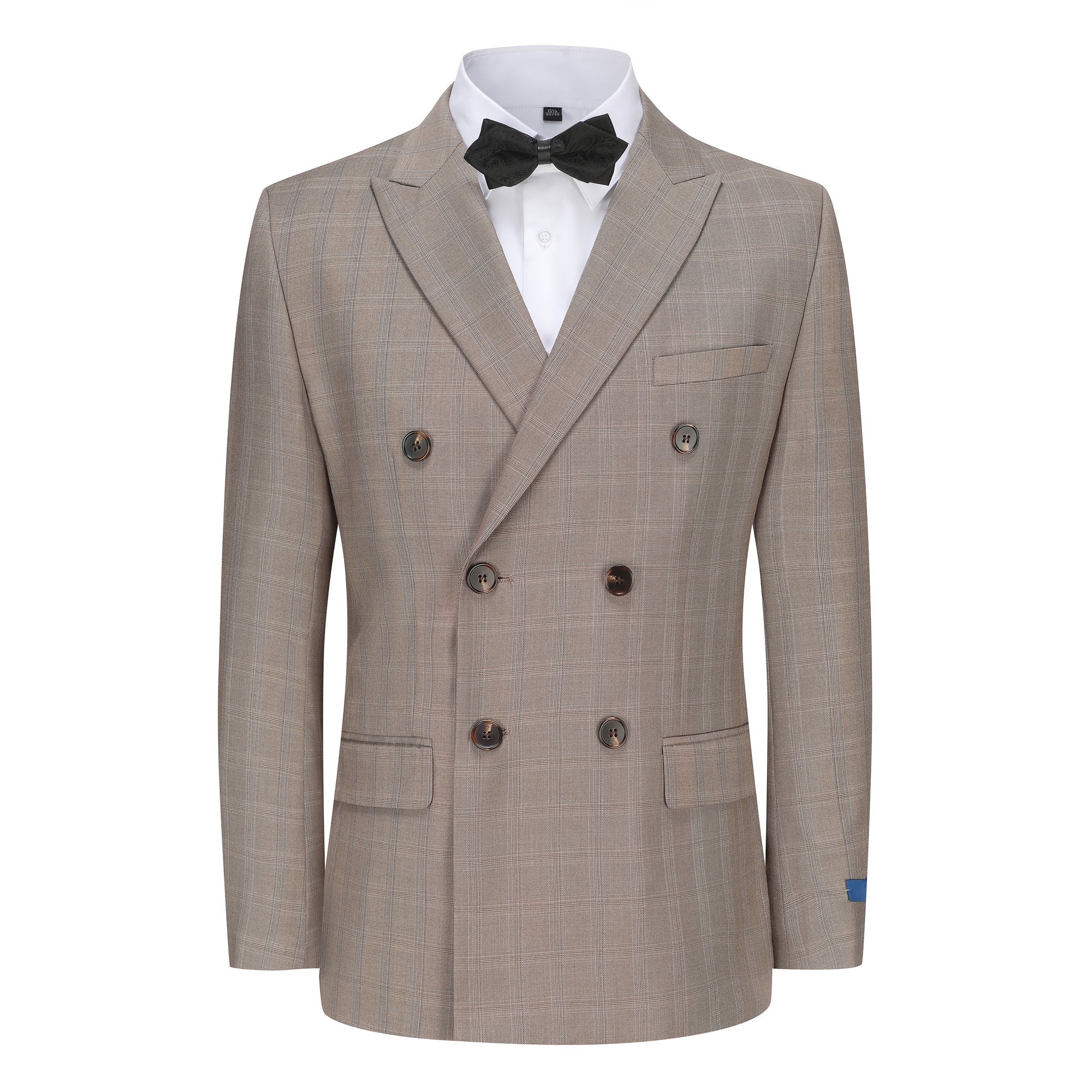 Slim Fit 2PC Brown Check Double Breasted Suit
