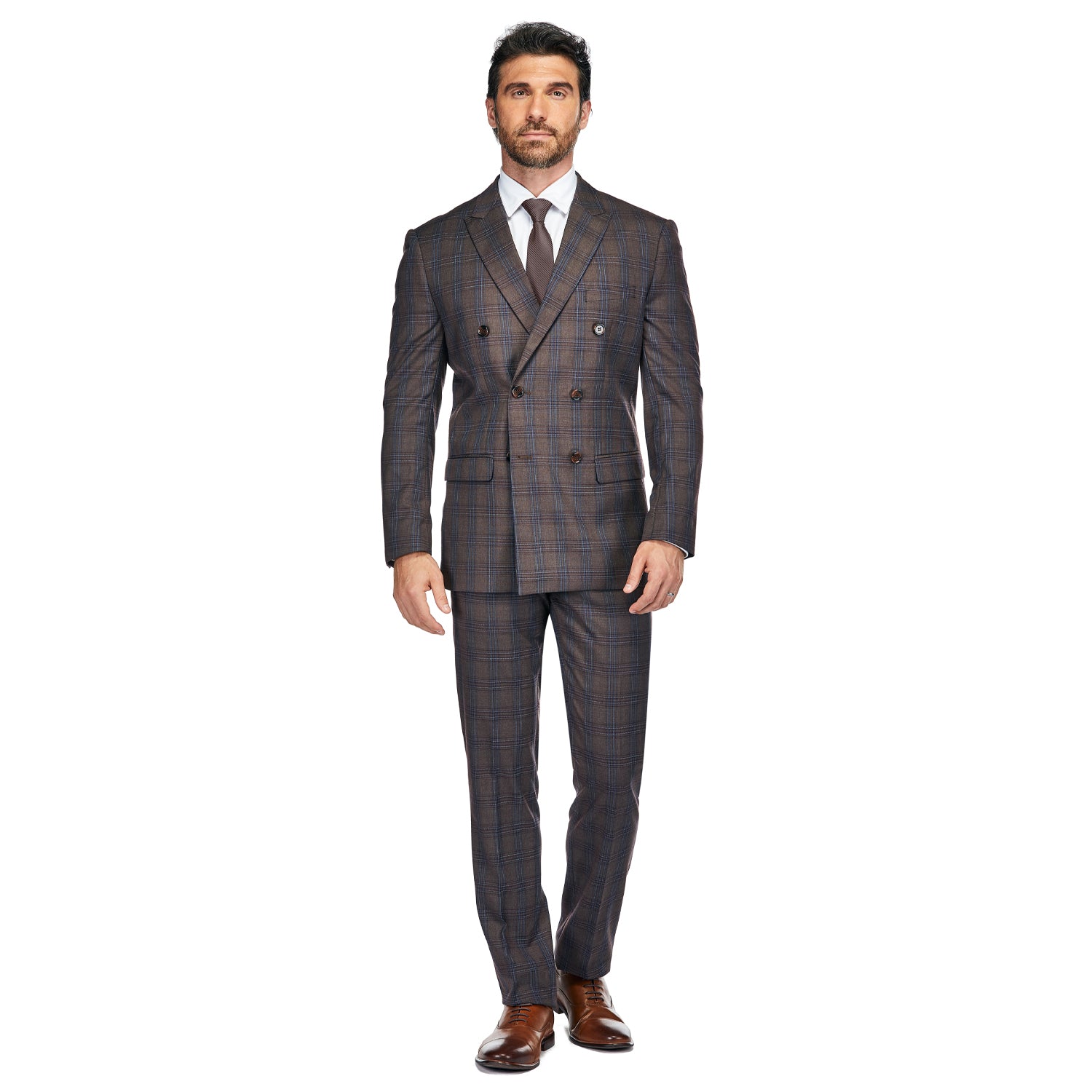 2 Piece Performance Stretch Double Breasted Check Slim Fit Suit