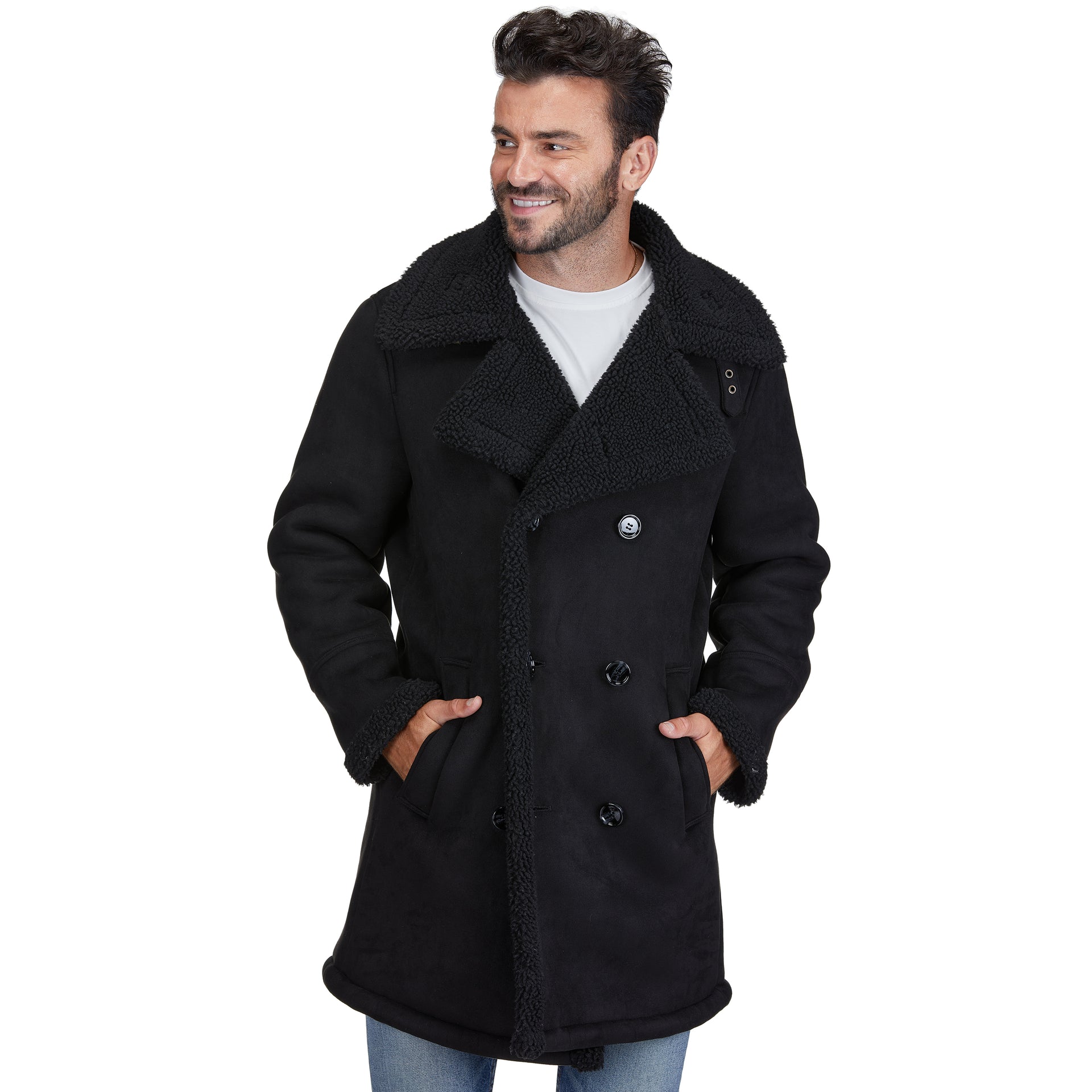 Faux Shearling Double Breasted Overcoat