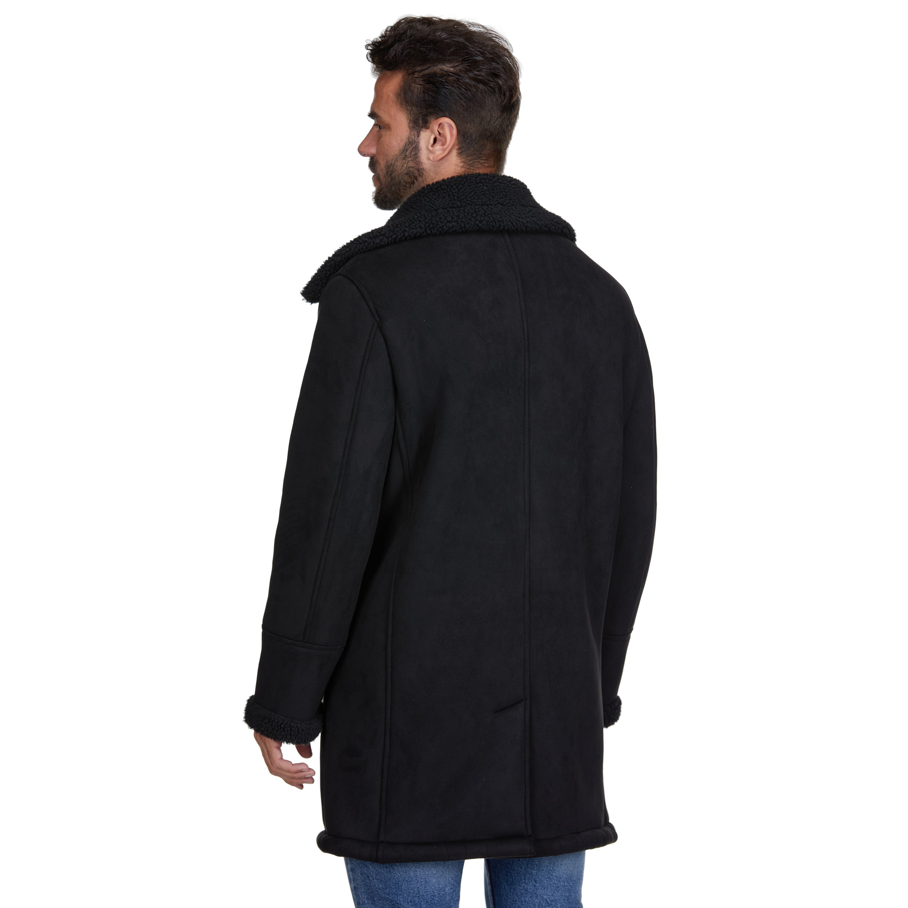 Men's Faux Shearling Double-Breasted Overcoat
