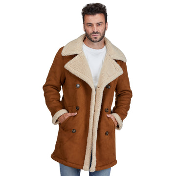Men's Faux Shearling Double-Breasted Overcoat