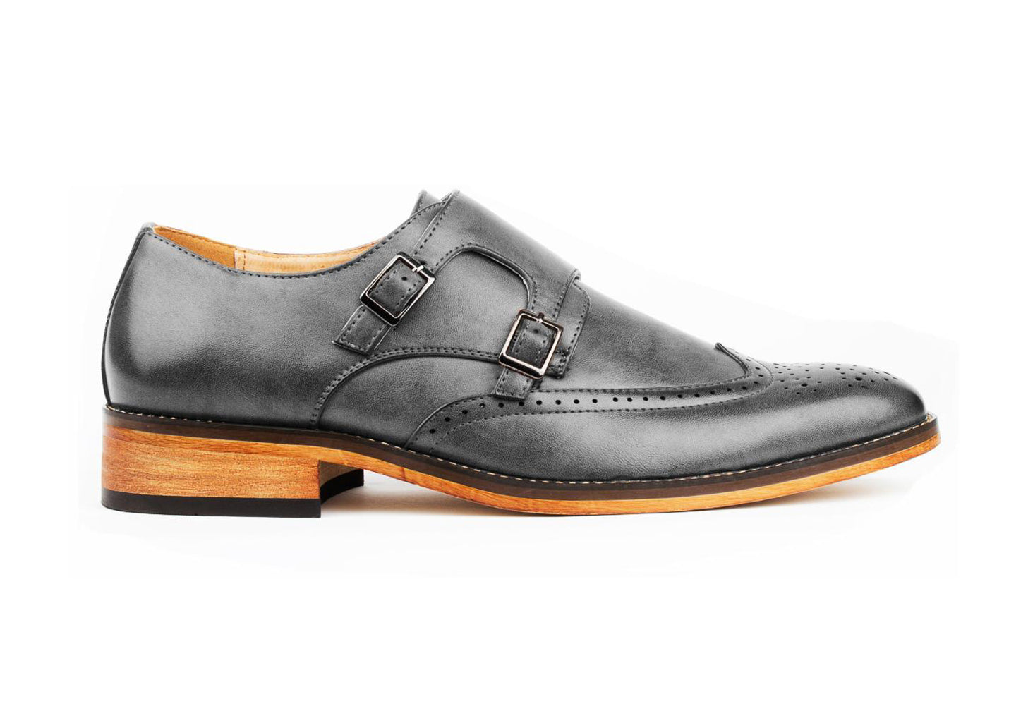 Men's Double Monk Strap Brogue Dress Shoes