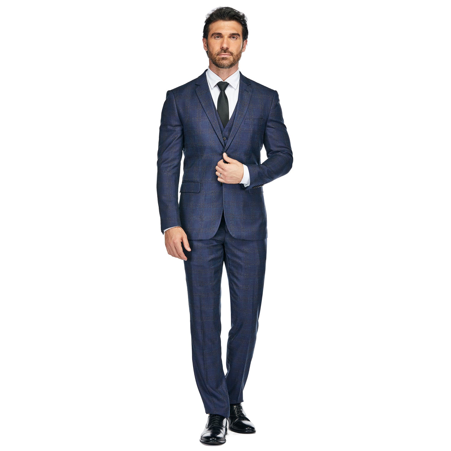 3 Piece Slim Fit Stretch Plaid Suit