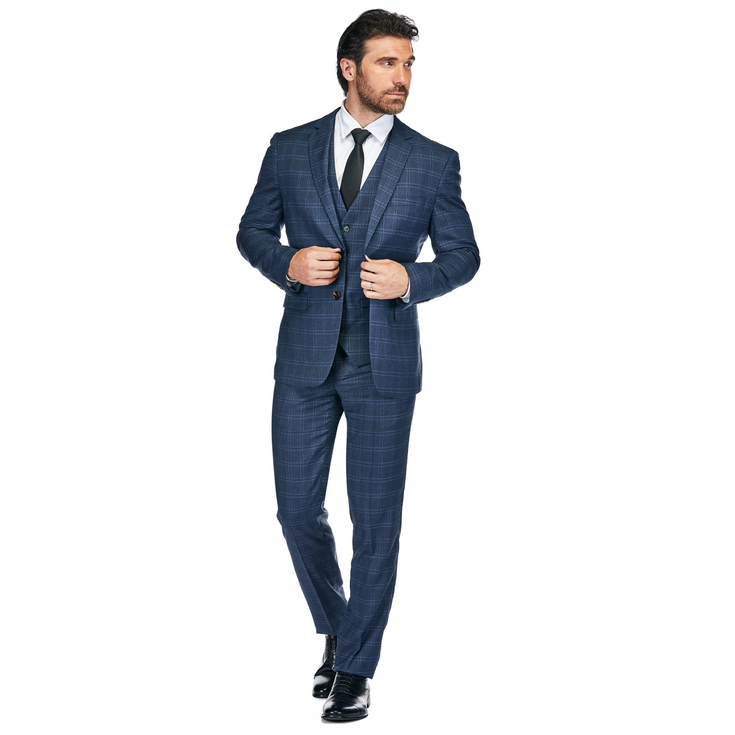 Men's Blue Check Slim Fit 3-Piece Suit