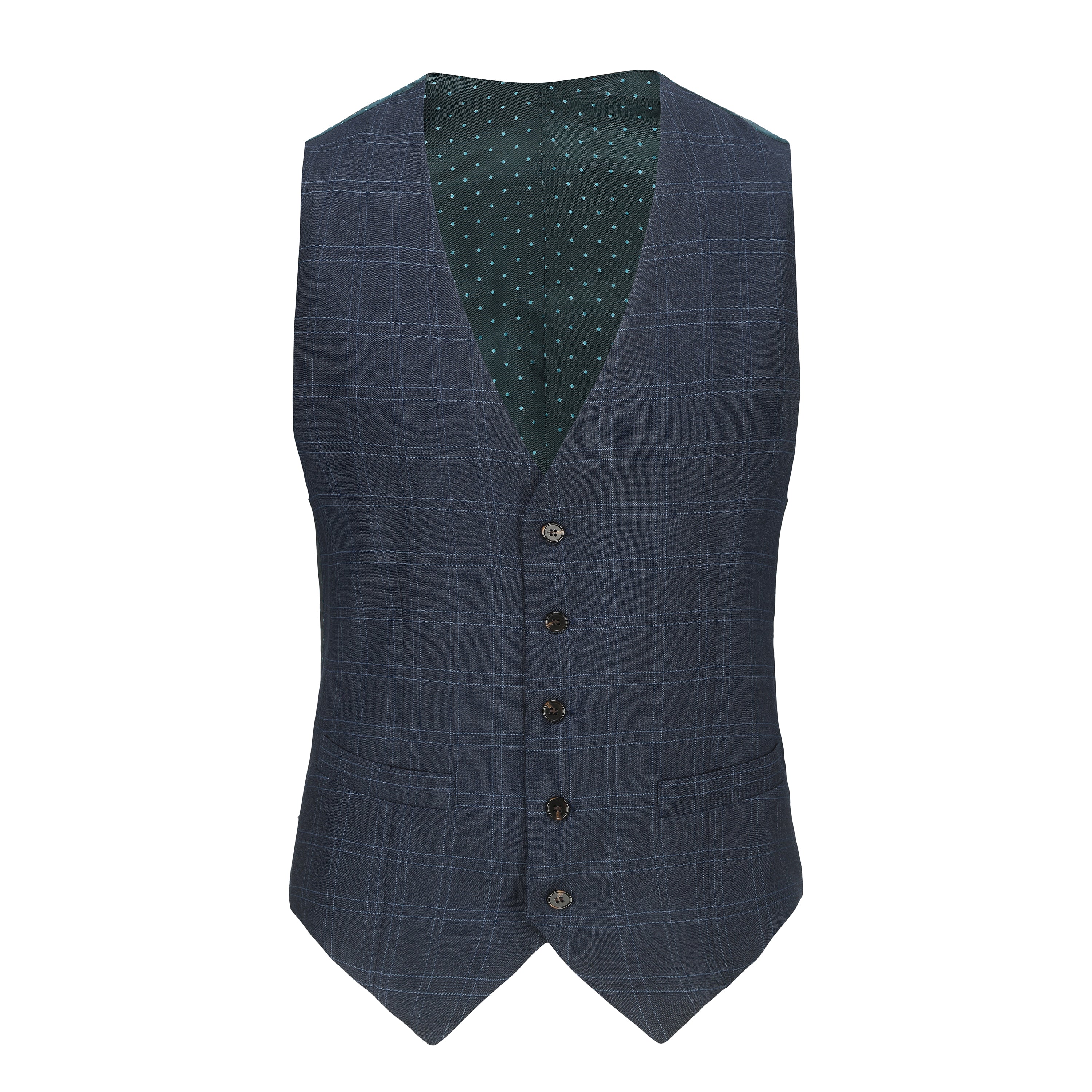 Men's 3-Piece Slim Fit Tailored Blue Check Suit
