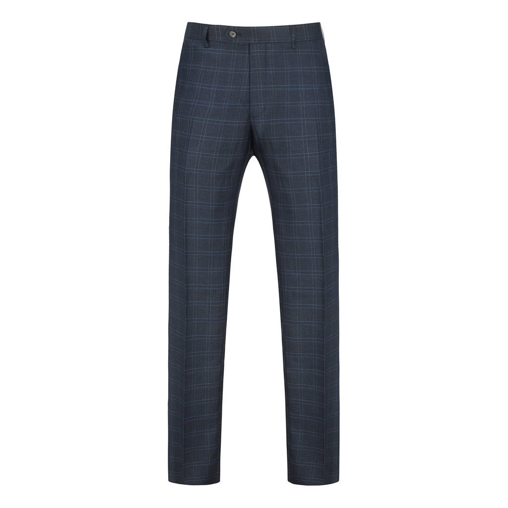 Men's 3-Piece Slim Fit Tailored Blue Check Suit