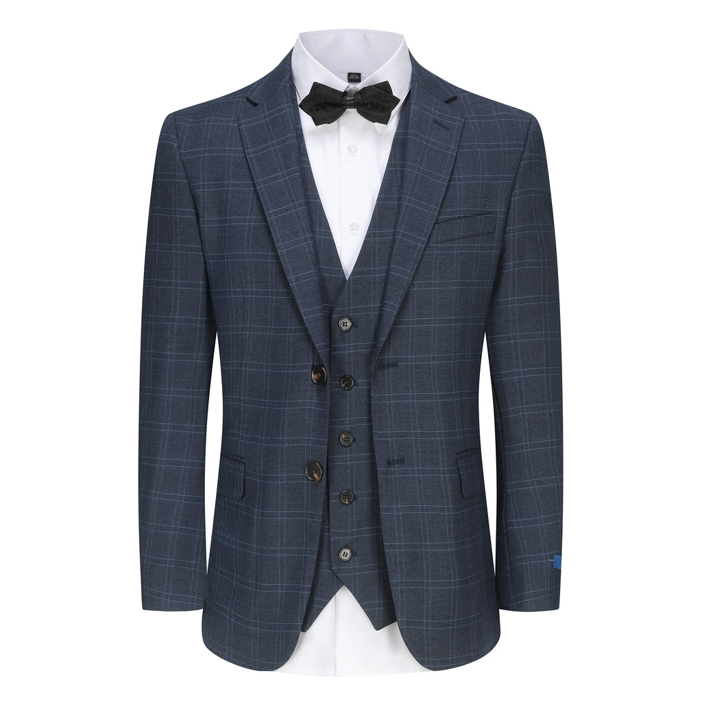 Men's 3-Piece Slim Fit Tailored Blue Check Suit