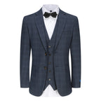 Men's 3-Piece Slim Fit Tailored Blue Check Suit