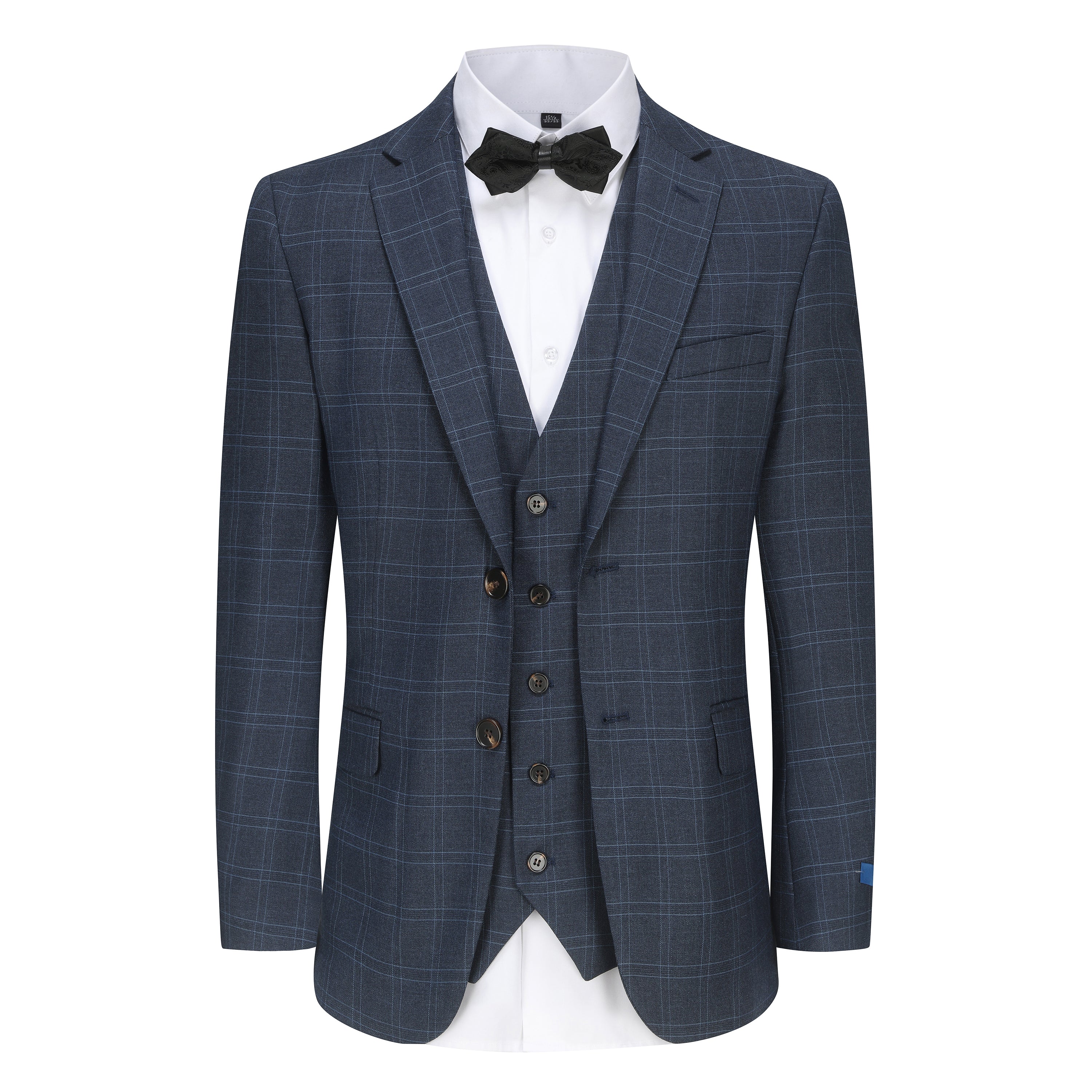 Men's 3-Piece Slim Fit Tailored Blue Check Suit