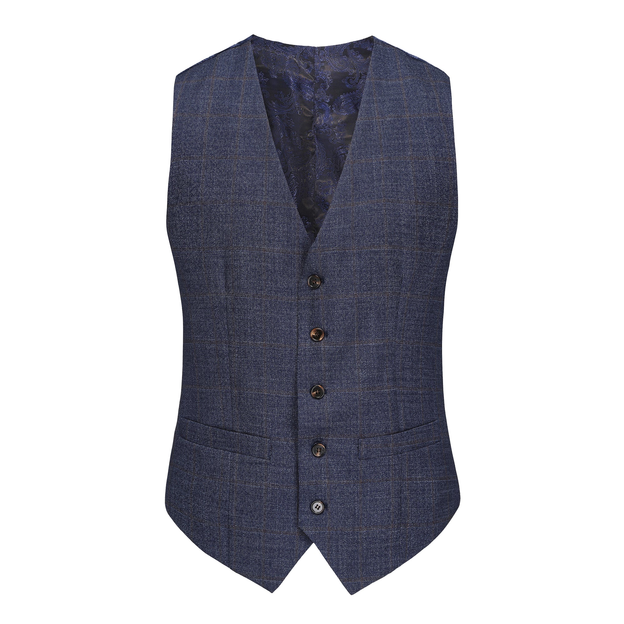 Gino Vitale 3-Piece Slim Fit Stretch Navy Plaid Suit