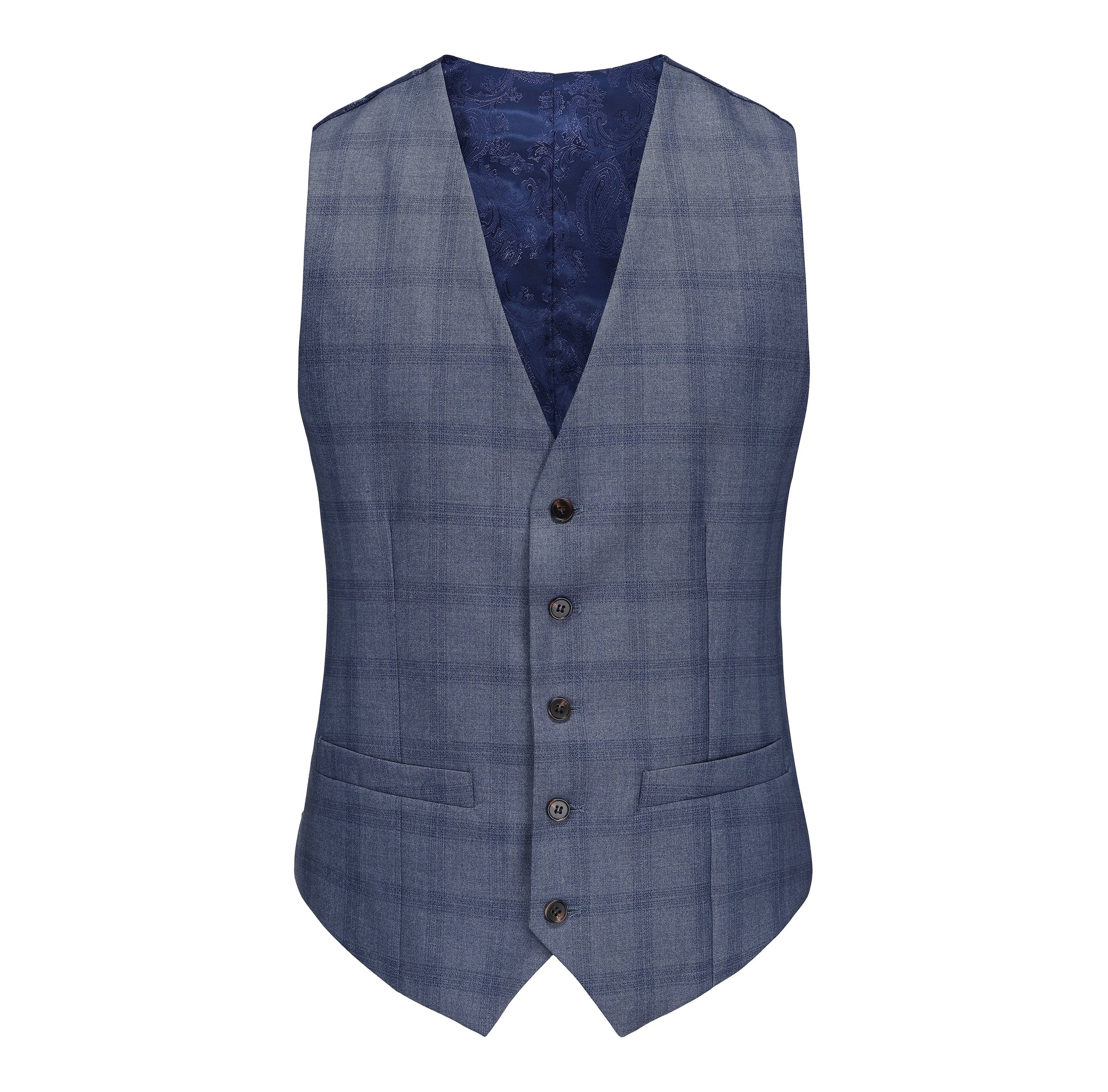 Gino Vitale 3-Piece Slim Fit Blue Plaid Suit