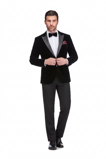 Men's 2-Piece Velvet Peak Lapel Slim Fit Tuxedo with Bow Tie