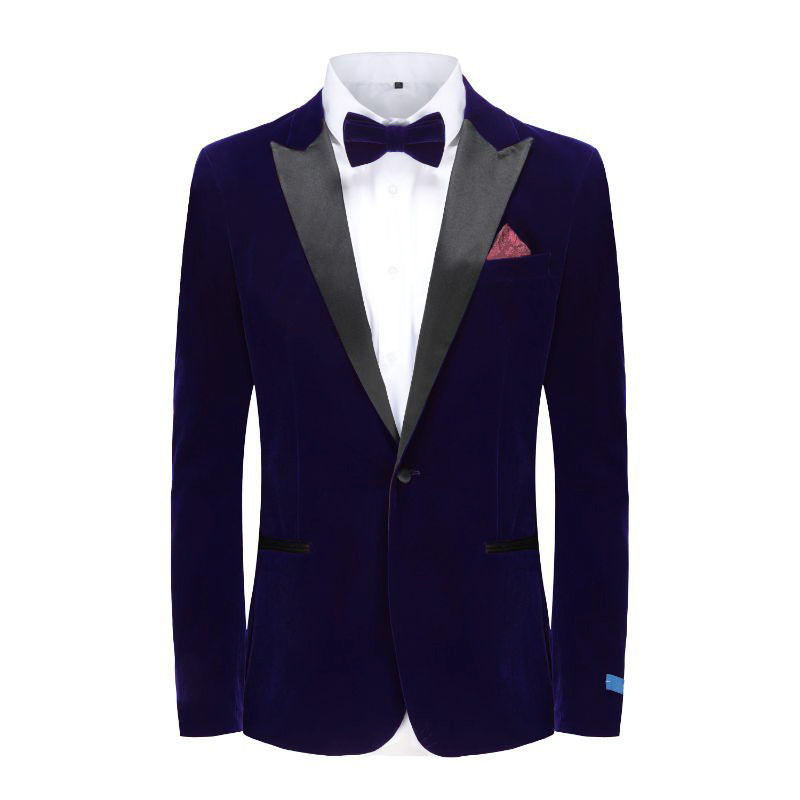 Men's 2-Piece Velvet Peak Lapel Slim-Fit Tuxedo With Performance Stretch Pants & Bow Tie