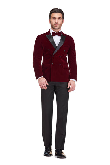 Men's 2-Piece Velvet Peak Lapel Double-Breasted Slim Fit Tuxedo