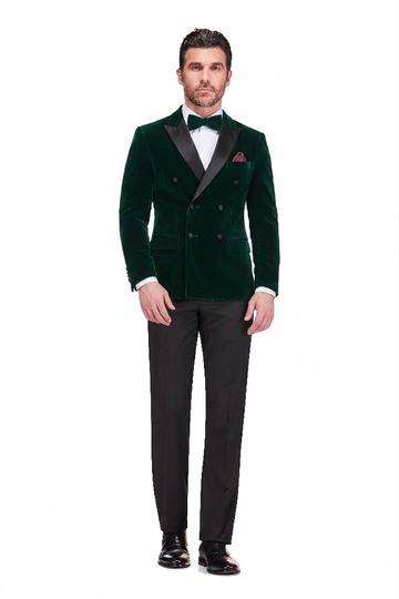 Men's 2-Piece Velvet Peak Lapel Double-Breasted Slim Fit Tuxedo