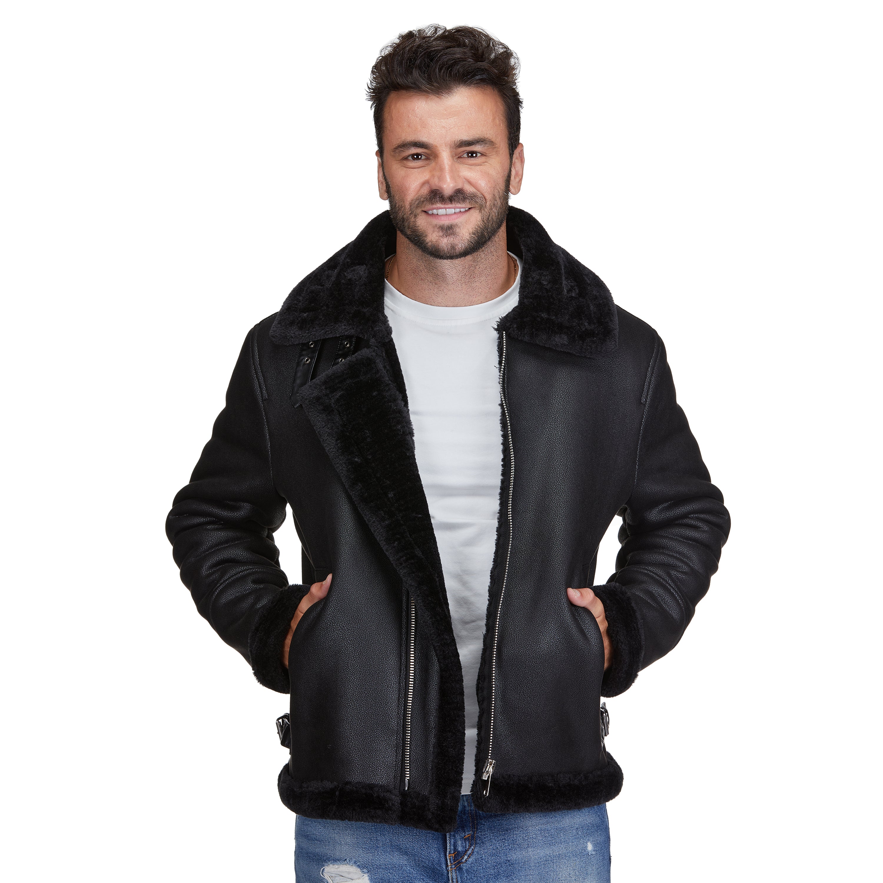 Men's Faux Shearling Bomber Jacket