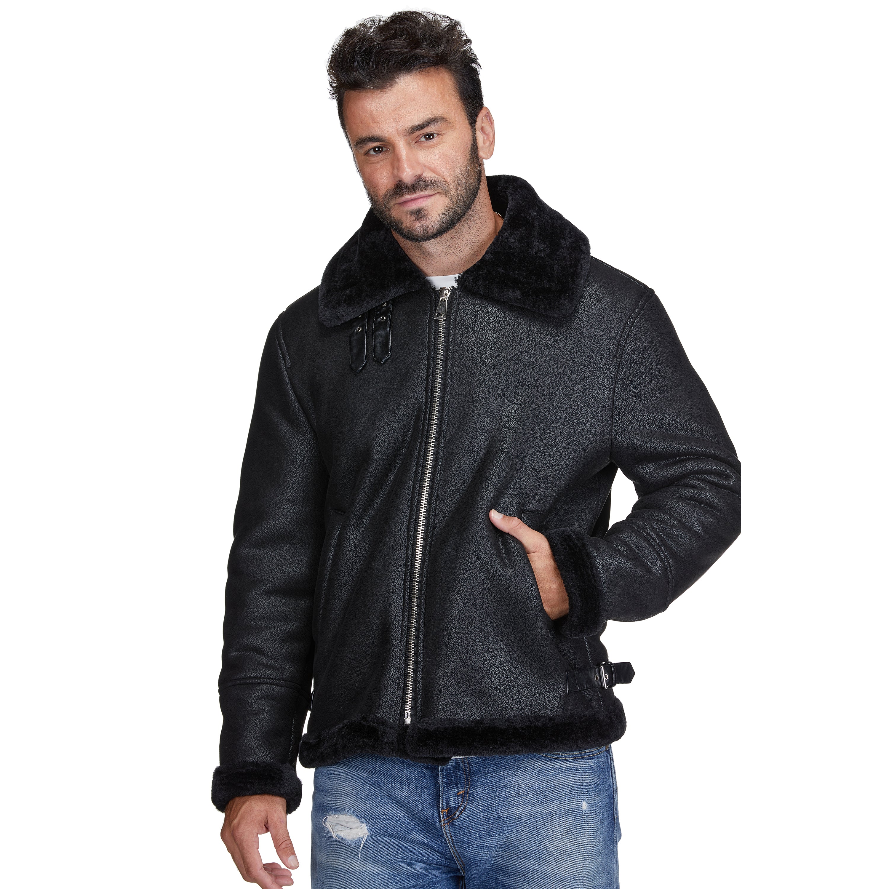 Men's Faux Shearling Bomber Jacket