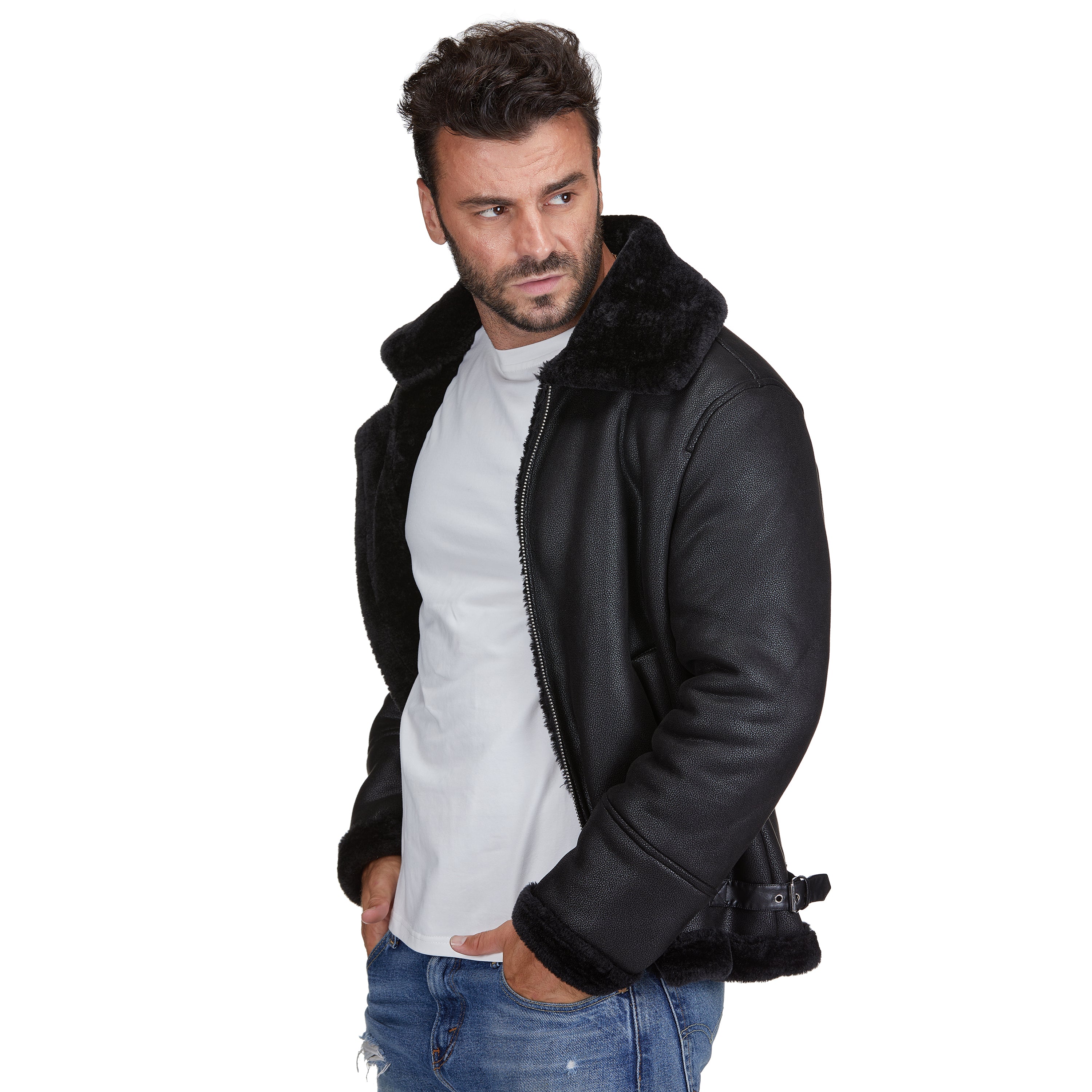 Men's Faux Shearling Bomber Jacket