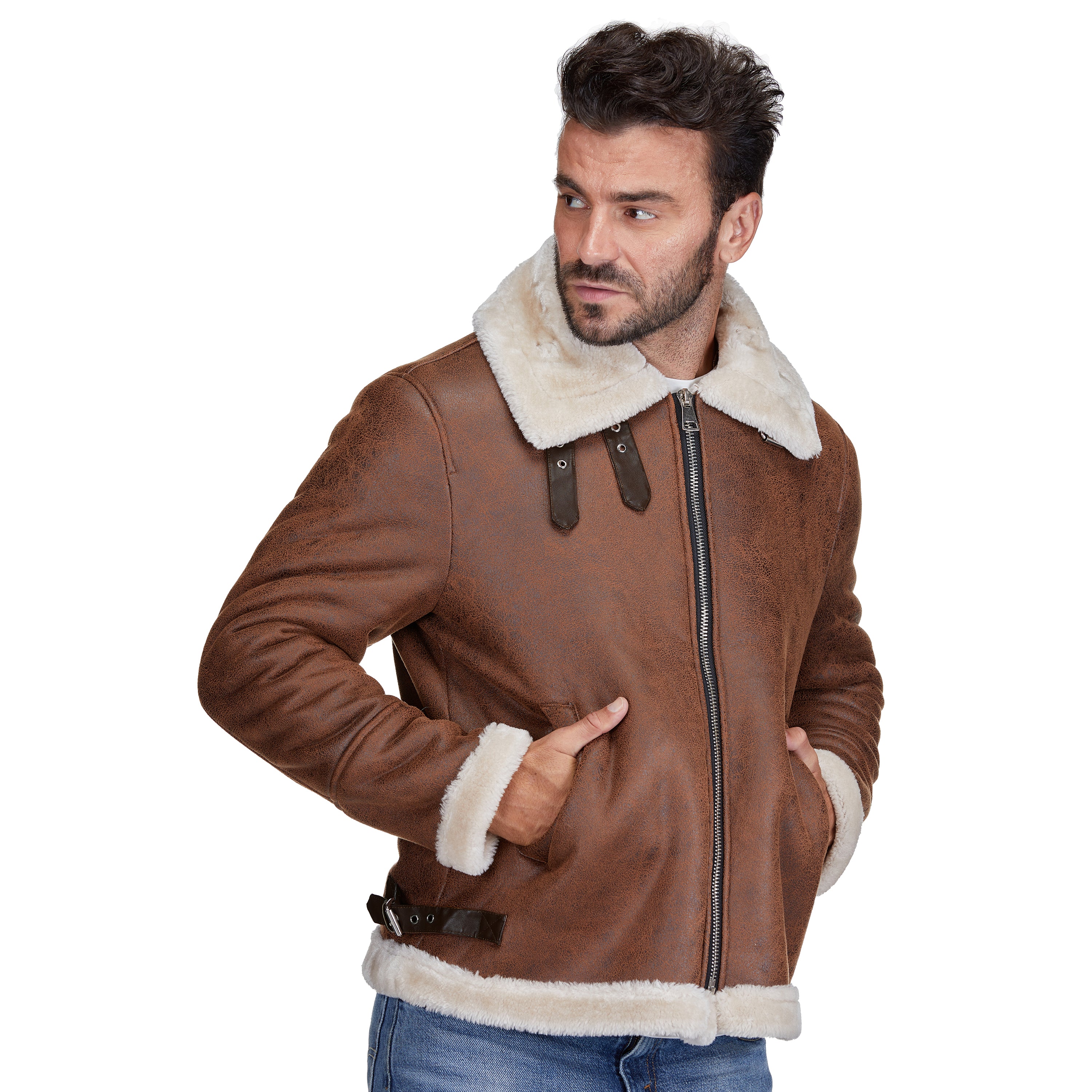 Men's Faux Shearling Bomber Jacket