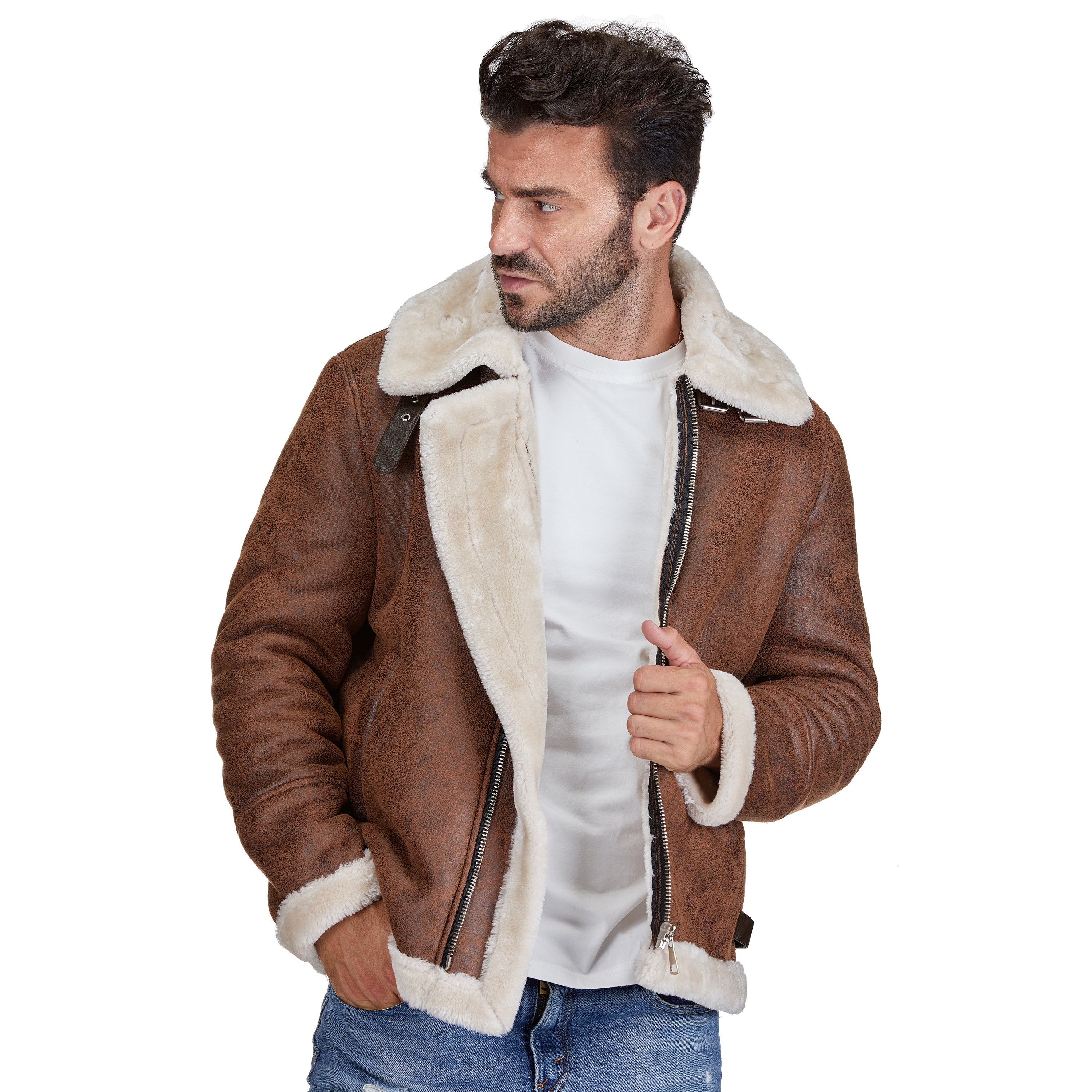 Men's Faux Shearling Bomber Jacket
