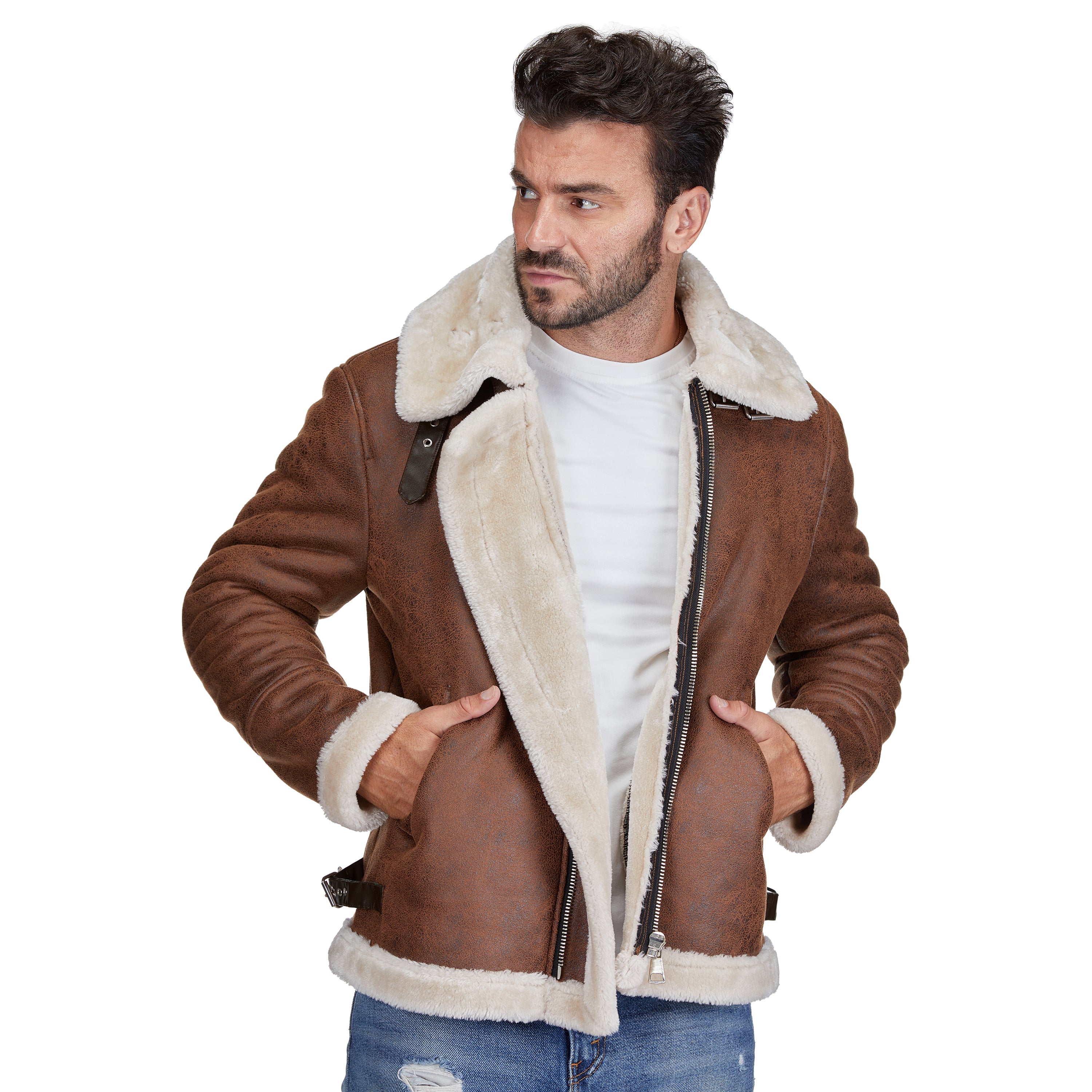 Men's Faux Shearling Bomber Jacket