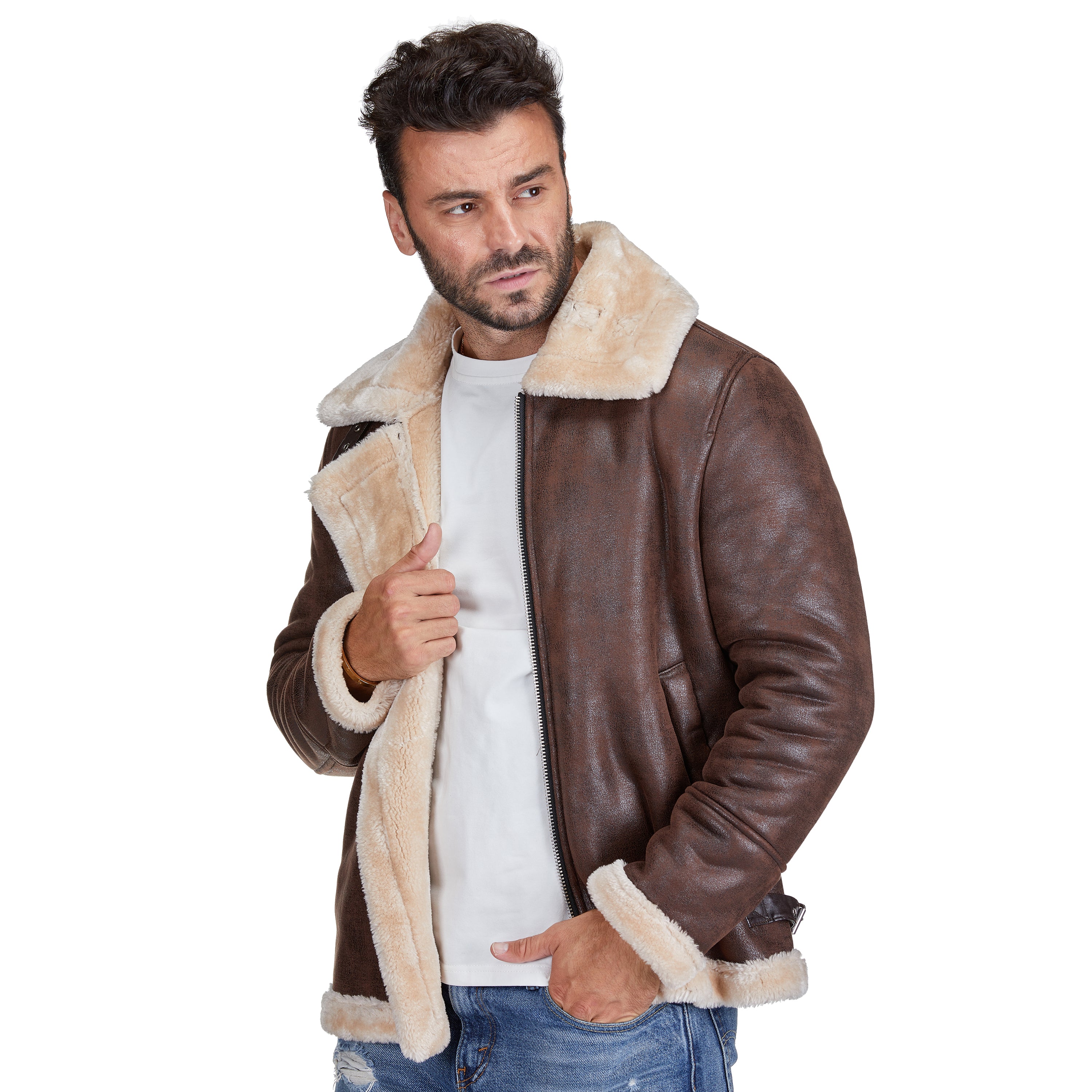 Men's Faux Shearling Bomber Jacket