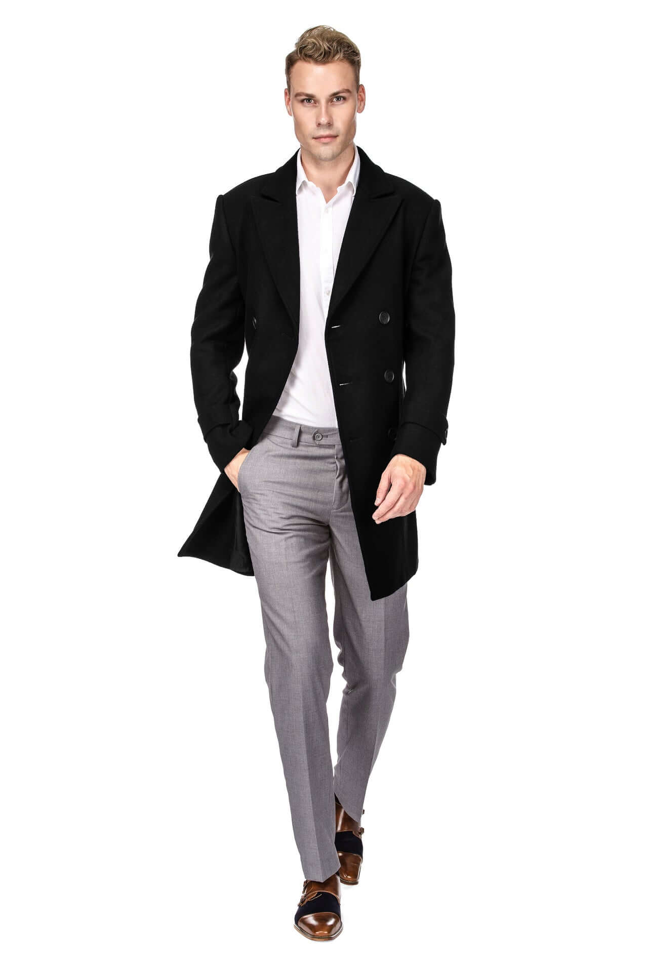 Men's Double Breasted Pea Coat Wool Blend Dress Jacket Peacoat Daily Haute