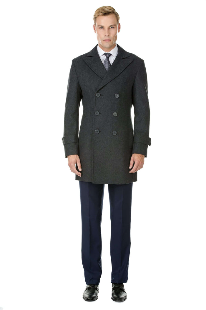 Men's Double Breasted Pea Coat Wool Blend Dress Jacket Peacoat Daily Haute