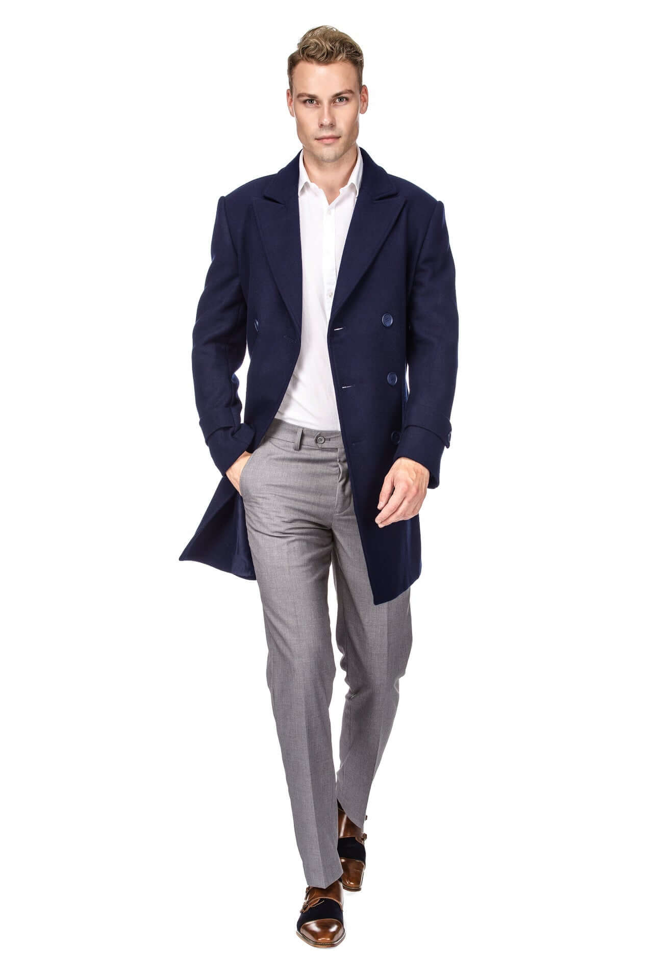 Men's Double Breasted Pea Coat Wool Blend Dress Jacket Peacoat Daily Haute