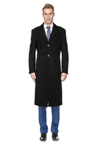 Men's Knee Length Wool Blend Three Button Long Jacket Overcoat Top Coat Daily Haute