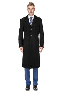 Men's Knee Length Wool Blend Three Button Long Jacket Overcoat Top Coat Daily Haute