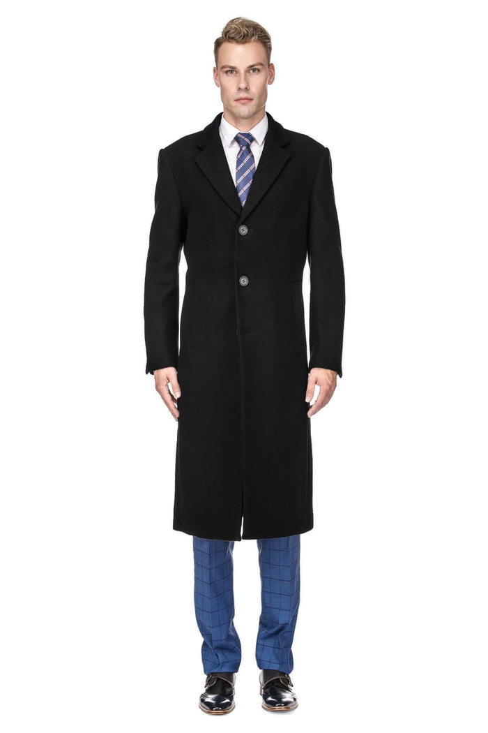 Men's Knee Length Wool Blend Three Button Long Jacket Overcoat Top Coat Daily Haute
