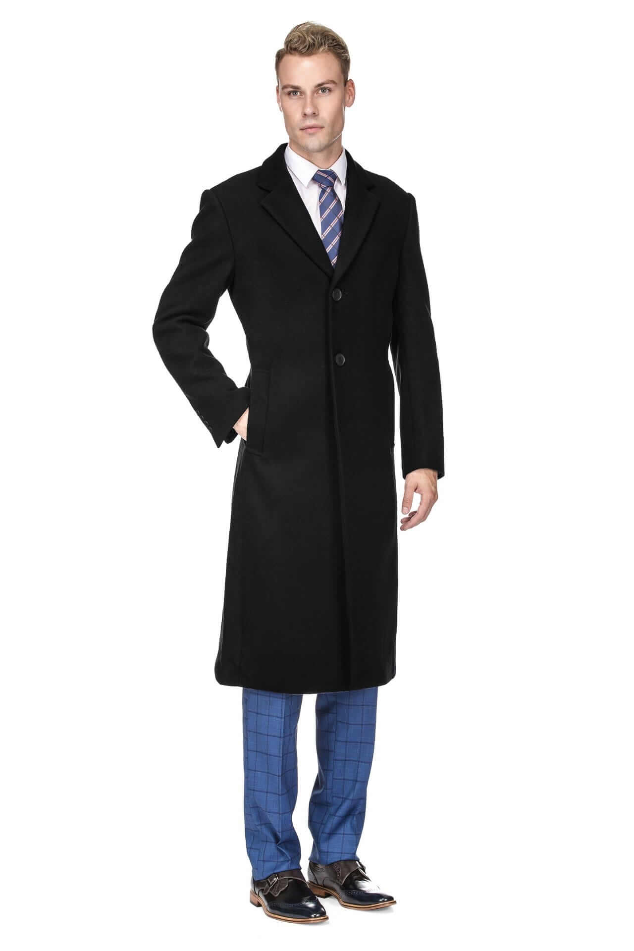 Braveman Men's Knee Length Wool Blend Three Button Long Jacket Overcoat Top Coat Braveman Men's Knee Length Wool Blend Three Button Long Jacket Overcoat Top Coat