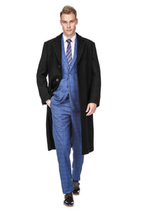 Men's Knee Length Wool Blend Three Button Long Jacket Overcoat Top Coat Daily Haute