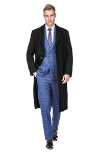 Men's Knee Length Wool Blend Three Button Long Jacket Overcoat Top Coat Daily Haute
