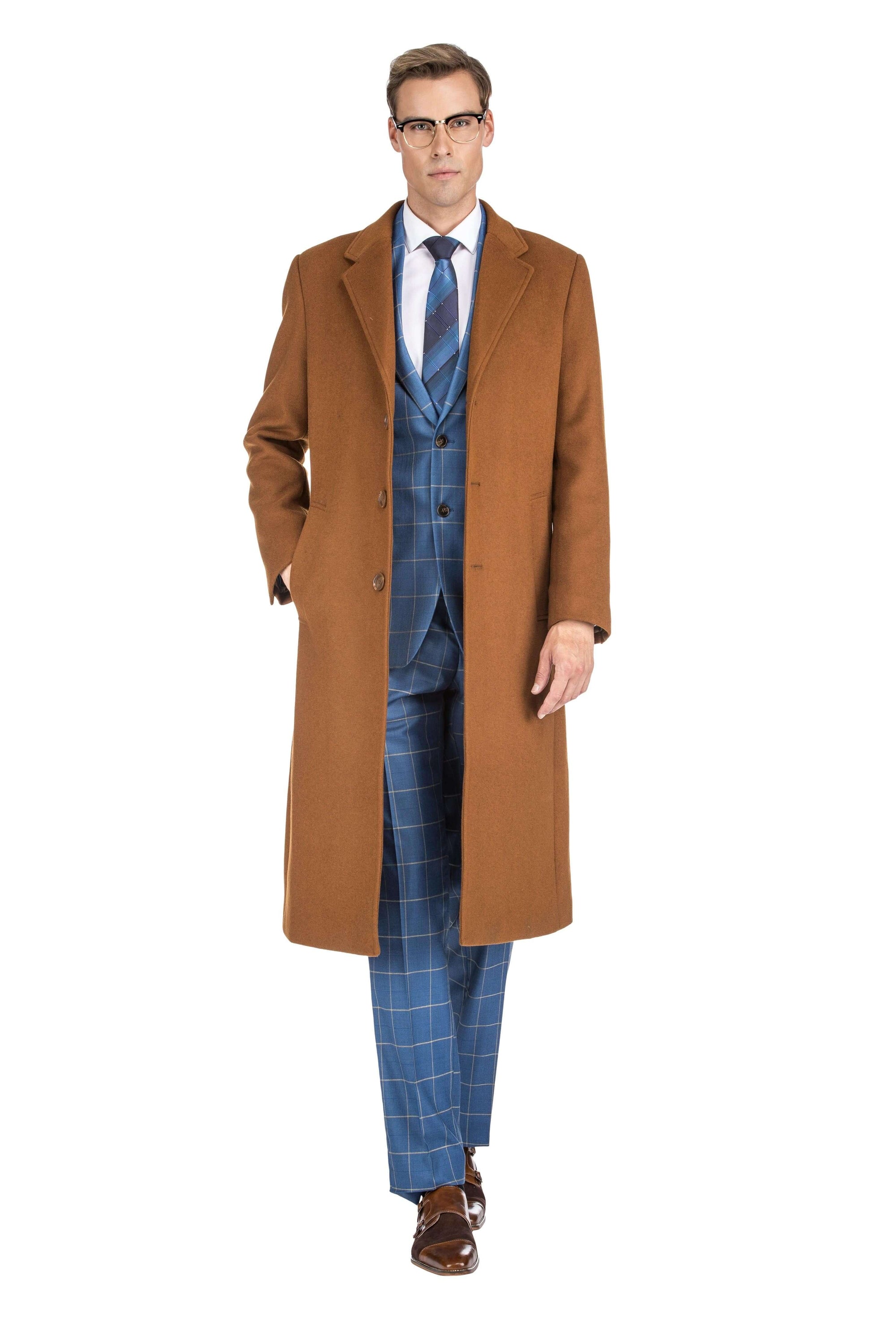 Men's Knee Length Wool Blend Three Button Long Jacket Overcoat Top Coat Daily Haute