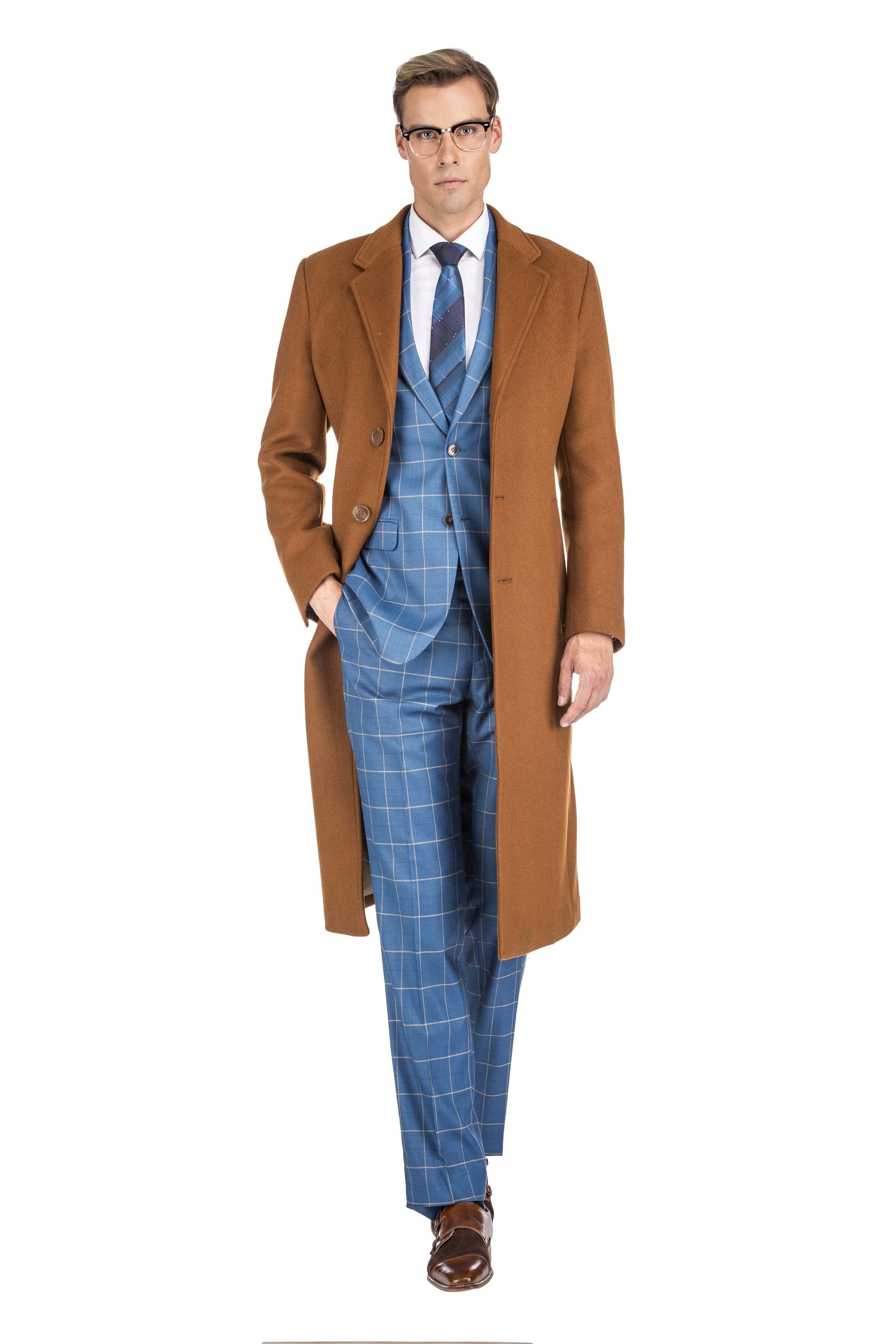 Braveman Men's Knee Length Wool Blend Three Button Long Jacket Overcoat Top Coat Braveman Men's Knee Length Wool Blend Three Button Long Jacket Overcoat Top Coat