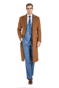 Men's Knee Length Wool Blend Three Button Long Jacket Overcoat Top Coat Daily Haute