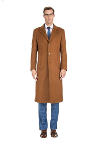 Men's Knee Length Wool Blend Three Button Long Jacket Overcoat Top Coat Daily Haute