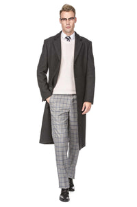Men's Knee Length Wool Blend Three Button Long Jacket Overcoat Top Coat Daily Haute