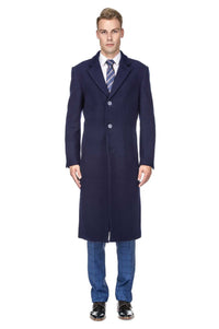 Men's Knee Length Wool Blend Three Button Long Jacket Overcoat Top Coat Daily Haute