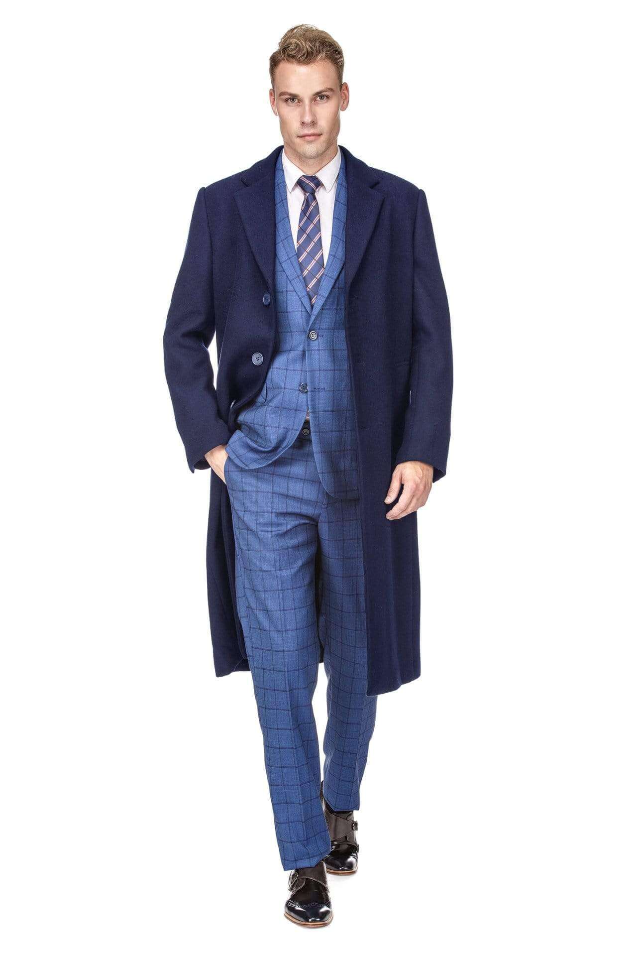 Men's Knee Length Wool Blend Three Button Long Jacket Overcoat Top Coat Daily Haute
