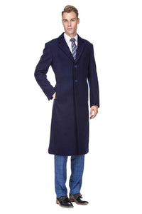 Men's Knee Length Wool Blend Three Button Long Jacket Overcoat Top Coat Daily Haute