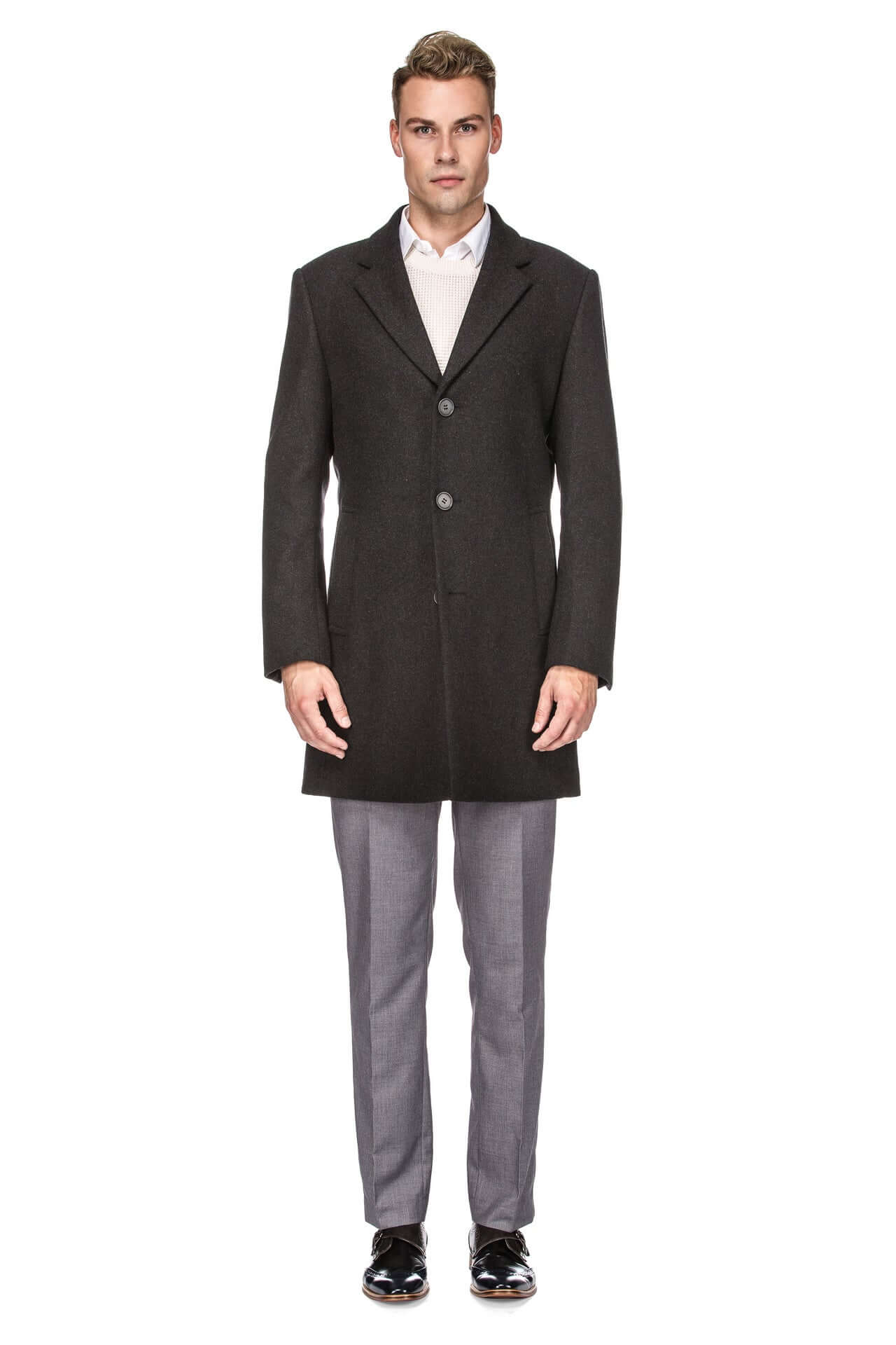 Men's Tailored Wool Blend Notch Collar Wool Blend Walker Car Coat Jacket Daily Haute