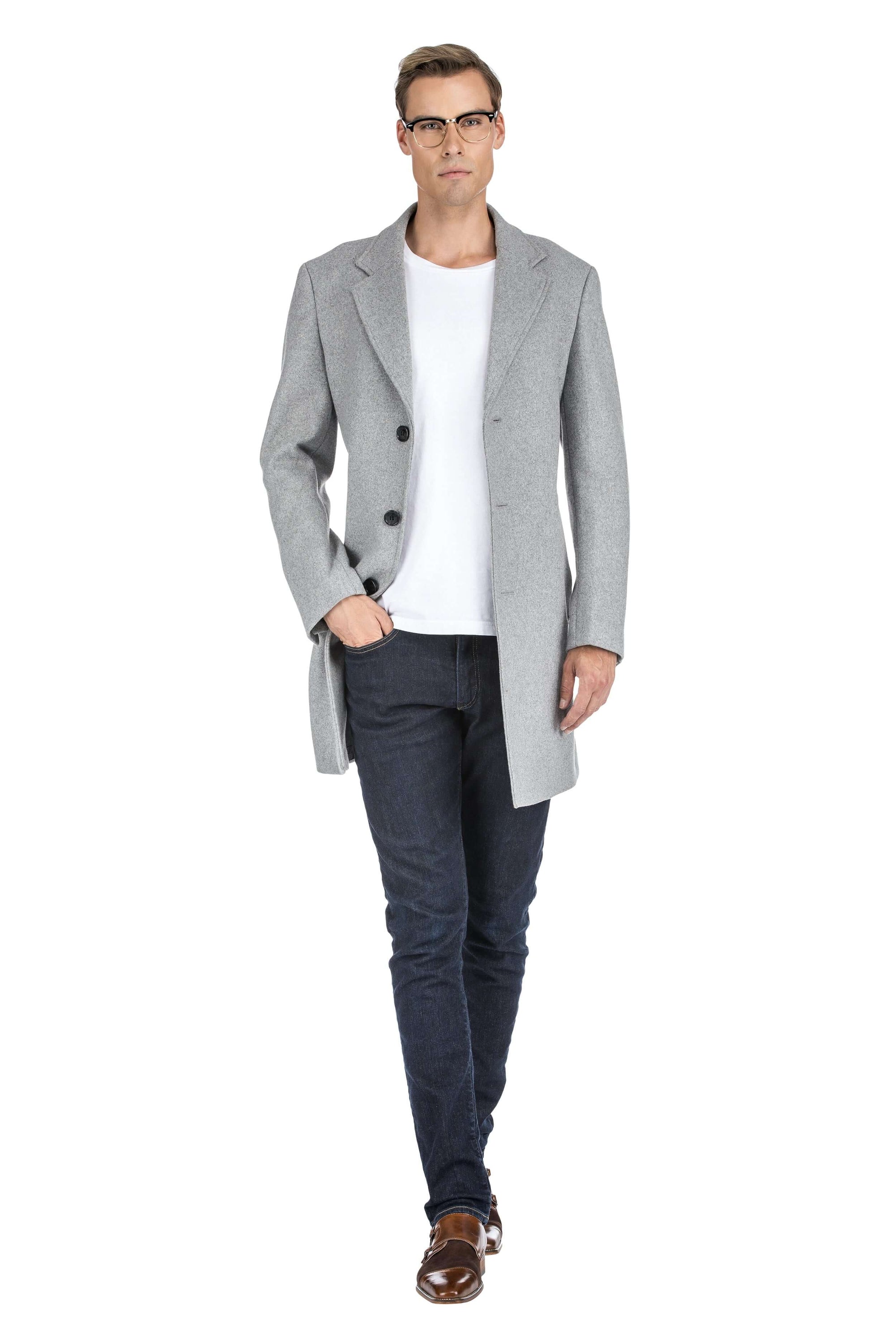 Men's Tailored Wool Blend Notch Collar Wool Blend Walker Car Coat Jacket Daily Haute