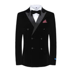 #black Men's 2-Piece Velvet Birdseye Lapel Double-Breasted Slim-Fit Tuxedo With Performance Stretch Pants Daily Haute