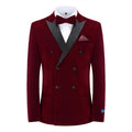 #burgundy Men's 2-Piece Velvet Birdseye Lapel Double-Breasted Slim-Fit Tuxedo With Performance Stretch Pants Daily Haute