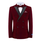 #burgundy Men's 2-Piece Velvet Birdseye Lapel Double-Breasted Slim-Fit Tuxedo With Performance Stretch Pants Daily Haute