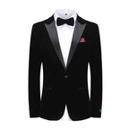 #black Men's 2-Piece Velvet Birdseye Lapel Slim-Fit Tuxedo With Performance Stretch Pants & Bow Tie Daily Haute