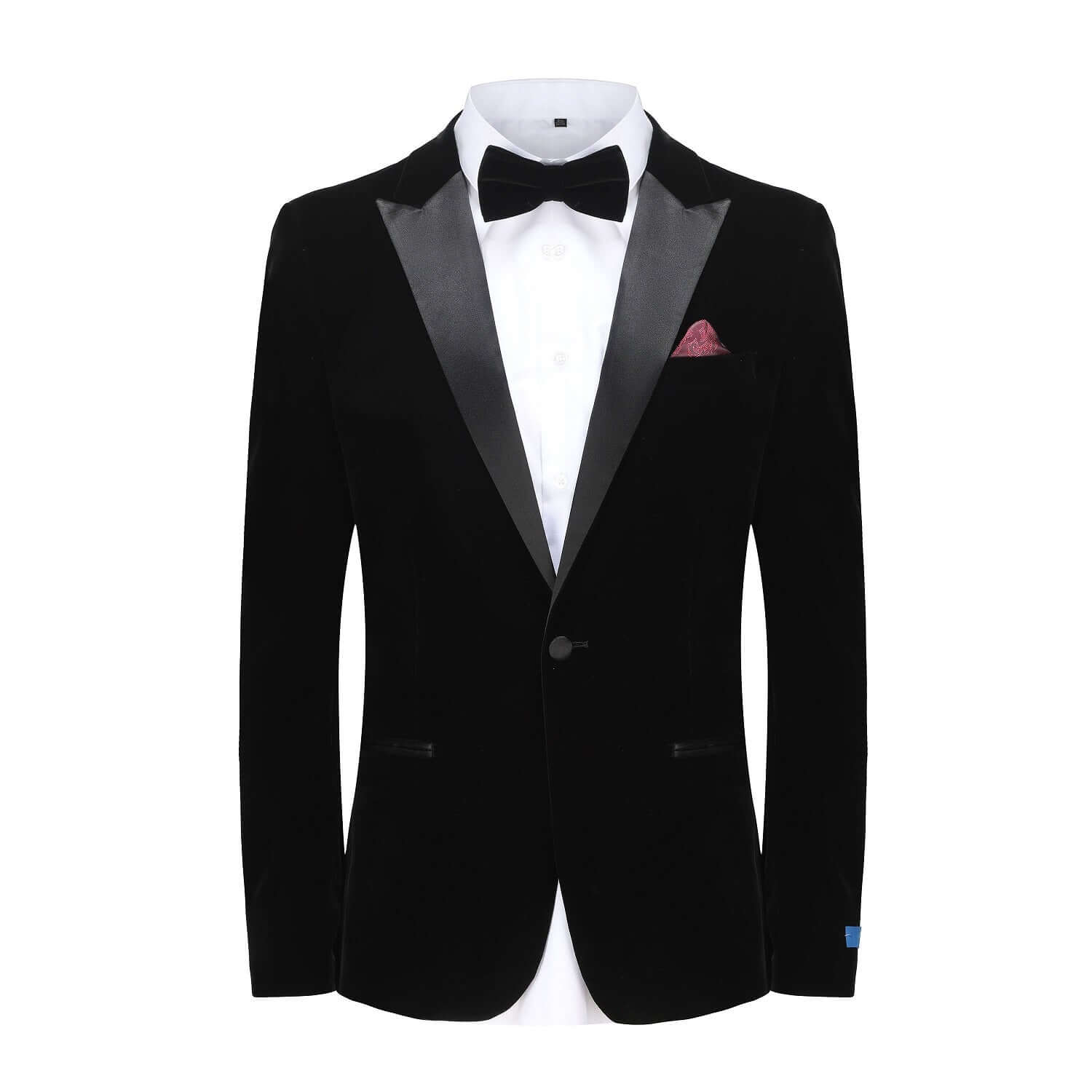 #black Men's 2-Piece Velvet Birdseye Lapel Slim-Fit Tuxedo With Performance Stretch Pants & Bow Tie Daily Haute